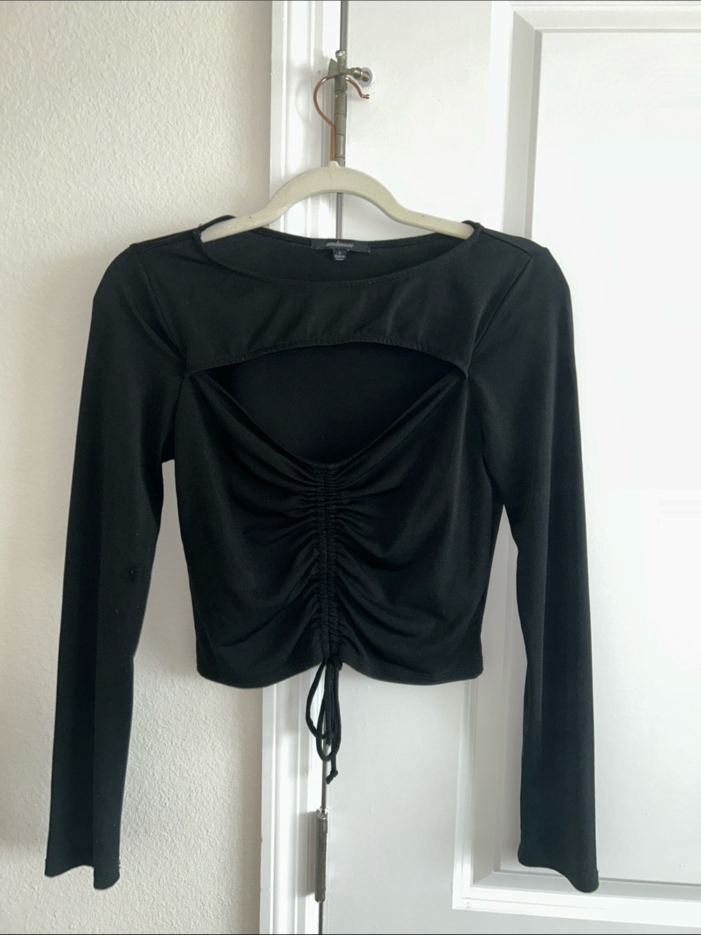 Ambiance Sexy Black Ruched Cutout Crop Top Night